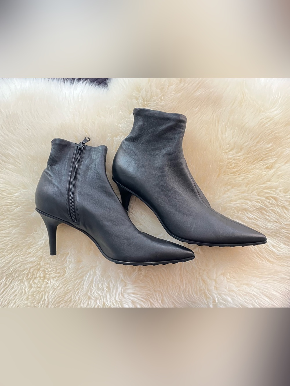 Rag & Bone Beha Moto Black Leather Stretch Ankle Booties sz 39